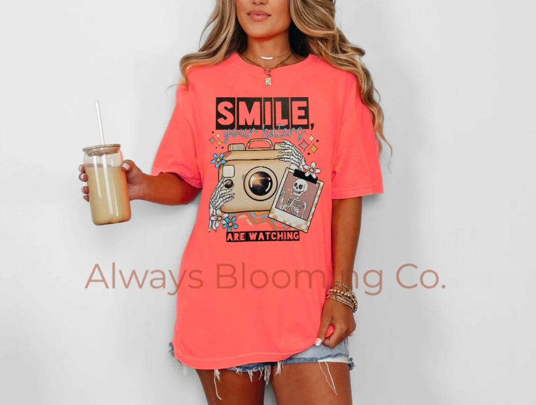 Comfort Colors Smile Your Haters Are Watching Pre-Printed Tee