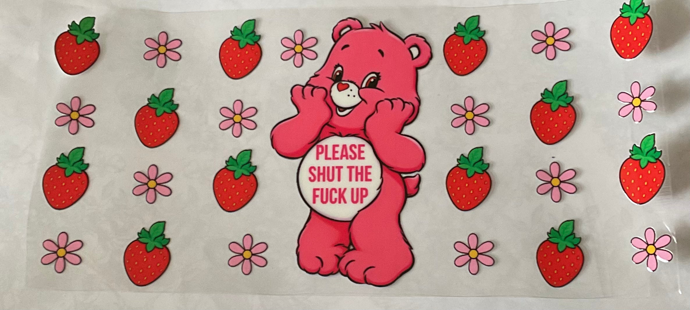 Pink scare Bear Please Shit The Fuck Up Cup Decal