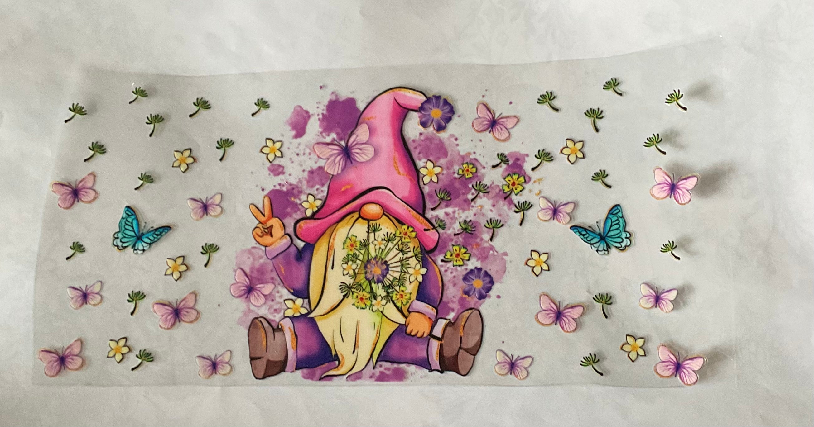Gnome Flowers & Butterflies Cup Decal