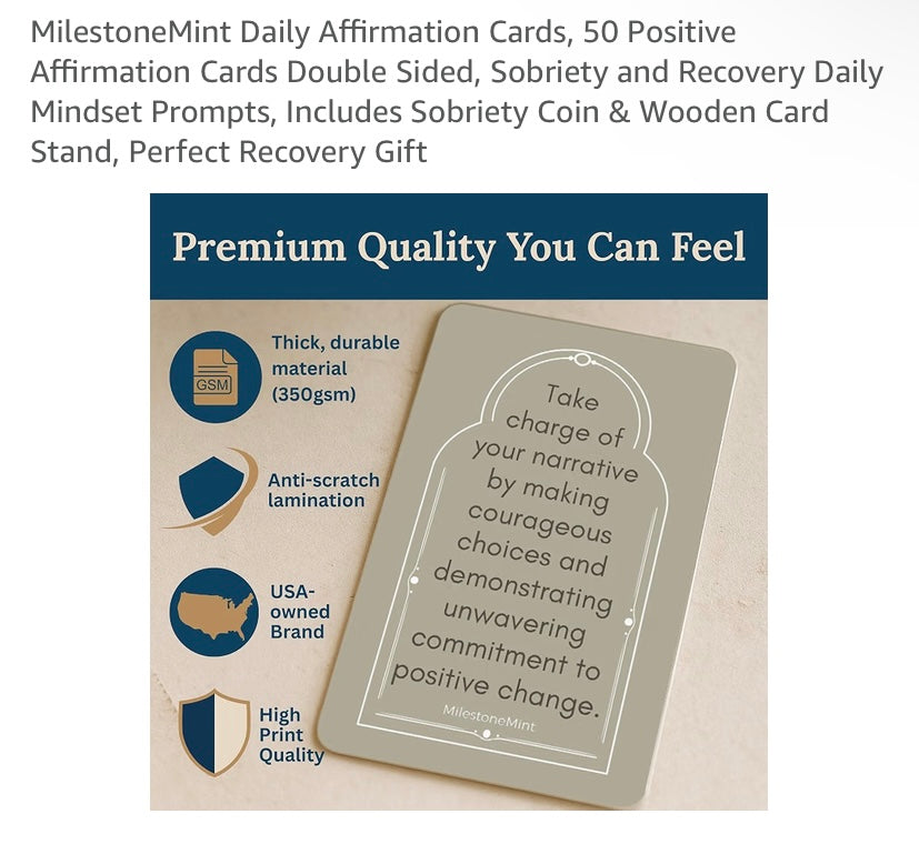 Recovery & Sobriety Affirmation Card Deck 50 Pack Double Sided