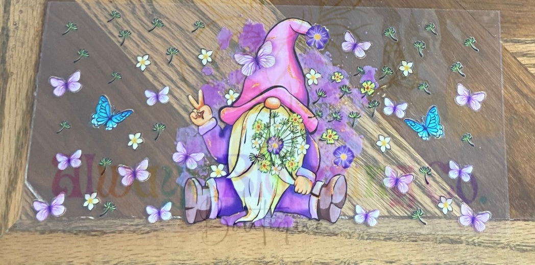 Gnome Flowers & Butterflies Cup Decal